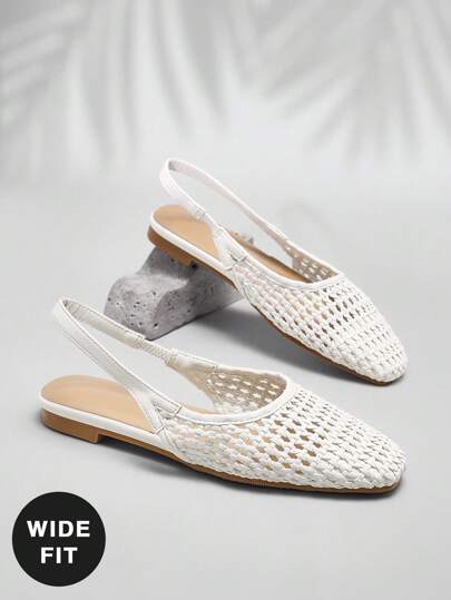 SHUZIA 女式宽版钩针拉菲草露跟穆勒鞋