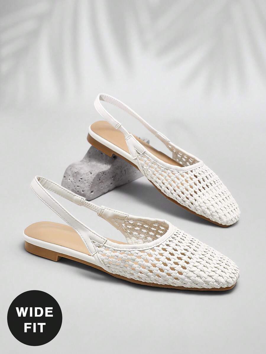 SHUZIA 女式宽版钩针拉菲草露跟穆勒鞋 - 白色 - 查看 1