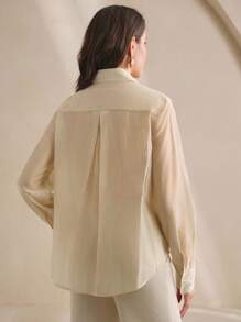 Anewsta Women's Elegant Embroidered Sheer Long Sleeve Blouse - Khaki - View 7