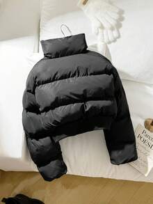 SHEIN 青少年女孩简约舒适时尚超大短款立领棉衣