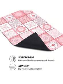 SHEIN 1pc Home Decor, Pink Floral Tile Print Boho Style Diatomite Kitchen Rug, Water-Absorbent, Anti-Slip, Stain-Resistant Kitchen Mat - Great For Farmhouse, Entryway, Indoor, Room Decor, Kitchen, Dining Room, Small Office/Home Office, Sink, Laundry Room