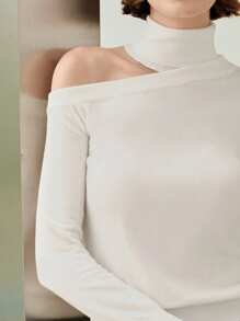 Uhlyne Uhlyne Pull en tricot blanc minimaliste, élégant et polyvalent pour femmes. Col montant asymétrique, ajusté. Idéal pour le bureau, l'école, l'automne. Tenue de travail modeste et neutre en tricot tout blanc pour le printemps, l'automne et l'hiver. - Blanc - Voir 11