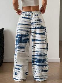 Maweii Quần dài thể thao buộc dây rút in họa tiết nhuộm kỹ thuật số thoải mái mặc nhà cỡ lớn cho nữ, phù hợp cho mùa thu/đông/hè - Nhiều màu - Xem 2