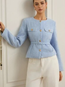 Revavyn Vải Tweed, Thắt lưng trang trí eo, Thiết kế thời trang đa năng thanh lịch và tinh tế cho áo khoác nữ - Màu xanh lam - Xem 3