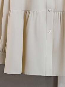 INAWLY 时尚夏季女式泡泡袖单排扣衬衫 - 杏色 - 查看 3