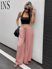 Siren Gaze Quần ống đứng lưng thấp vải lanh dành cho nữ, thích hợp mặc đi nghỉ, mùa xuân/hè - Hồng - Xem 5