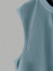 Manfinity Homme Men's Solid Color Crew Neck Sleeveless Casual Top, Summer - Baby Blue - View 3