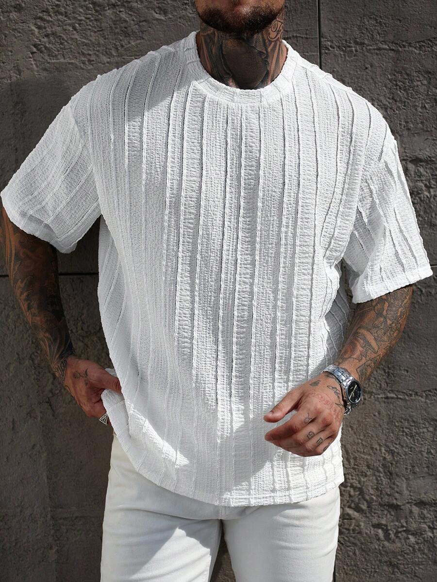 Manfinity RSRT 男士休闲针织纹理提花粉色T恤 - 白色 - 查看 1