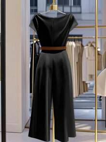 Franclia 女士时尚优雅褶皱连体裤，不含配饰 - 黑色 - 查看 2