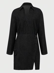 Daynim Women's Casual Asymmetric Denim Dress Autumn