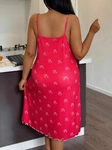 Plus Size Cherry Print Camisole Nightgown - Red - View 2