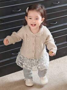 DAZY Baby Girls' Cable Knit Cardigan With Bowknot Closure, Long Sleeve