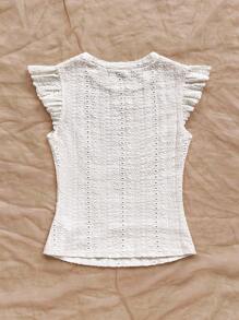 Soleia WYWH Vacation Ruffle Trim Ribbed White Knit Tee White Eyelet Top - Beige - View 2