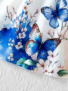 SHEIN Young Girl Floral Print Waist Bowknot Neck Casual Dress, Elegant Style Suitable For Travel, Holiday, Party, Summer Gift Summer Holiday