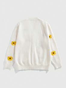 ROMWE MEN Men's Sunflower Floral Pattern Long Sleeve Single-Breasted Casual Knit Cardigan - Apricot - View 2