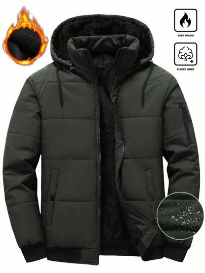 Manfinity Homme Herren einfarbige Reißverschluss-Kapuzenjacke mit Kordelzug für den Lässig-Bereich im Winter, Herren Winterjacke warm, Jacken für Herren im Winter, Herren Bubble Jacke, Herren Wintermantel, Herbst