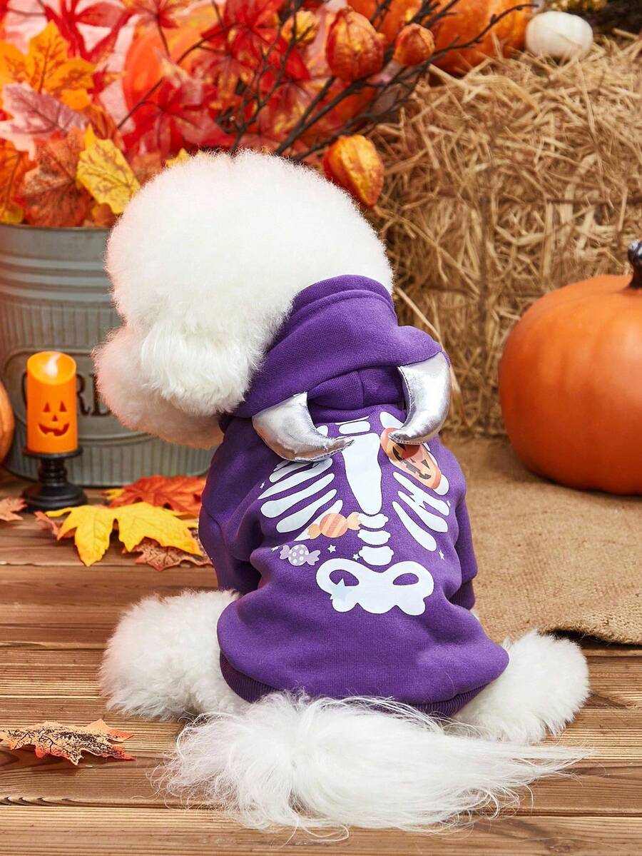 PETSIN 1件万圣节骷髅印花休闲创意宠物卫衣 - 彩色 - 查看 1