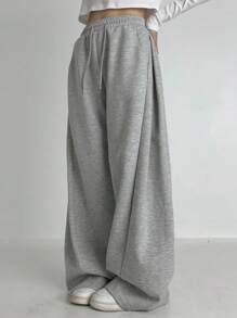 DAZY 女士休闲抽绳高腰宽松阔腿运动裤女式慢跑裤 - 灰色 - 查看 5