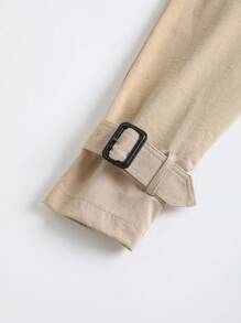 Firerie 女士简约通勤秋季街头宽松短领撞色双排扣腰带卡其色风衣，适合毕业季、返校季、秋季、复古风、办公室穿着。 - 卡其色 - 查看 15