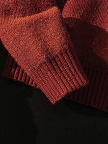 SHEIN 青少年男童百搭纯色休闲日常套头毛衣 - 酒紅色 - 查看 5