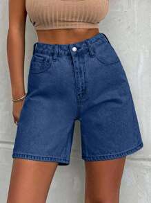 EURMUSE 100%Cotton LIGHT WASH HIGH WAIST SHORT - Teal Blue - View 8