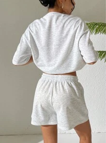 2 pièces Set femme Tenue graphique lâche à manches courtes Los Angeles, été