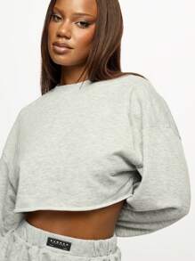 SUMWON WOMEN 舒适短款运动衫短裤套装家居服松紧腰抽绳毛边下摆秋冬休闲家居服