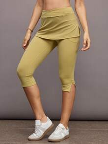 Activina 女式休闲纯色二合一运动裤 - 黃色 - 查看 3