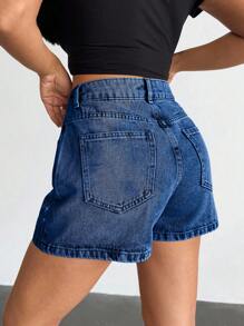 EURMUSE Women's Fashion Blue High Waist Rhinestone Mini Shorts, Summer - Medium Wash - View 2