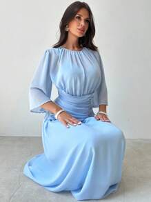 Firerie 女士长裙、秋季女装、复古风、女士办公室服装 - 藍色 - 查看 6