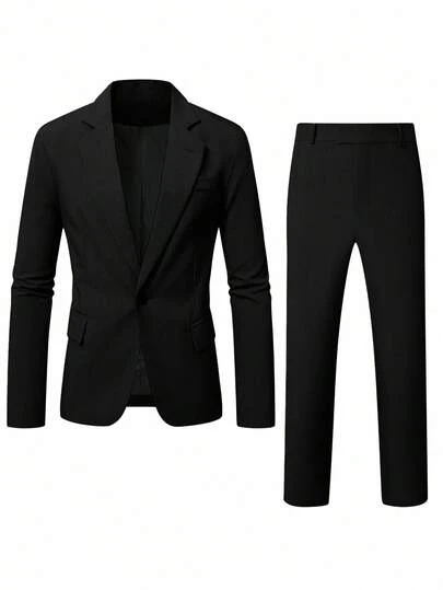 Manfinity Mode Men's Coffee Color V-Neck Casual Formal Suit Set, Spring/Summer Men Black Suit Men Black And White Outfit Office Wear Men Man Suit Men Black Dress Pants Formal