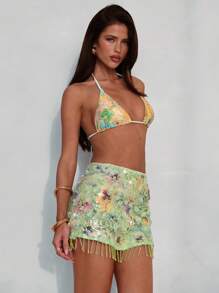 Aloruh 女士优雅亮片流苏下摆沙滩裙 - 薄荷綠 - 查看 8