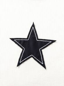 SHEIN Girlism Tween-Mädchen Lässiges Schul-Street-Chic-Outfit mit Pentagramm-Herz-Print, Farbblock, Raglanärmeln, kurzärmligem T-Shirt-Oberteil mit Handytasche und enganliegender Strickhose mit ausgestelltem Bein, Marineblau