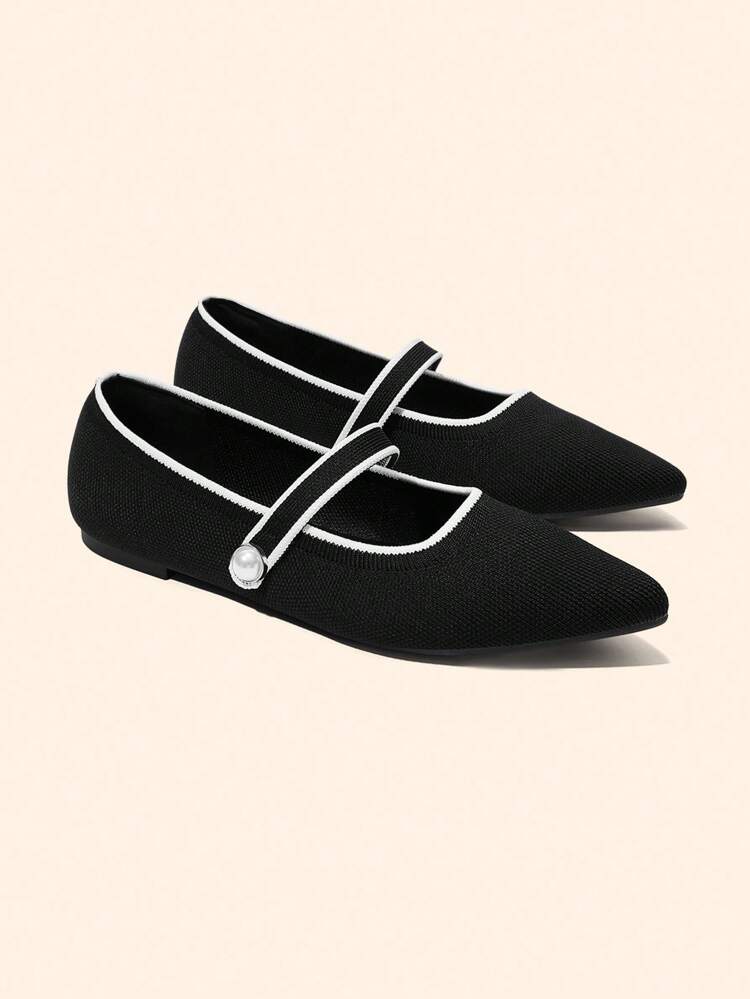 CUCCOO BASICS Women's Pointed Toe Flat Black Knit Slip-On Shoes, Comfortable Breathable For Daily Commute For Christmas