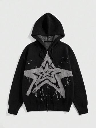 Street Life Men's Casual Star Pattern Hooded Cardigan, Autumn/Winter