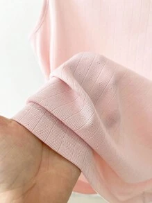 INAWLY Áo ba lỗ cổ tròn thời trang màu trơn đính ngọc trai giả cỡ lớn cho nữ - Hồng - Xem 7