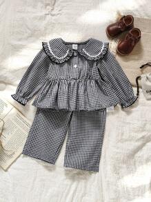 SHEIN Vintaside Kids 2pcs Baby Girls' Countryside Style Long Sleeve T-Shirt And Pants Set, Comfortable And Fashionable For Spring And Autumn, Suitable For Casual Outings Fall Winter - Multicolor - View 3