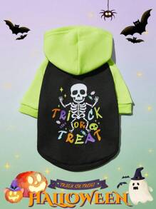 PETSIN 1pc Pet Halloween Colorblock Cute Skull & Letter Print Thermal Lined Hoodie Sweatshirt - Multicolor - View 2