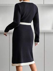 EURMUSE Women Sweater Rhine Stone Detail Beige,Jumper Dress,Jumper Dress Woman,Knitted Dress,Petite Jumper Dress,Winter Dress,Jumper Dress Petite,Petite,Knit Dress - Navy Blue - View 2