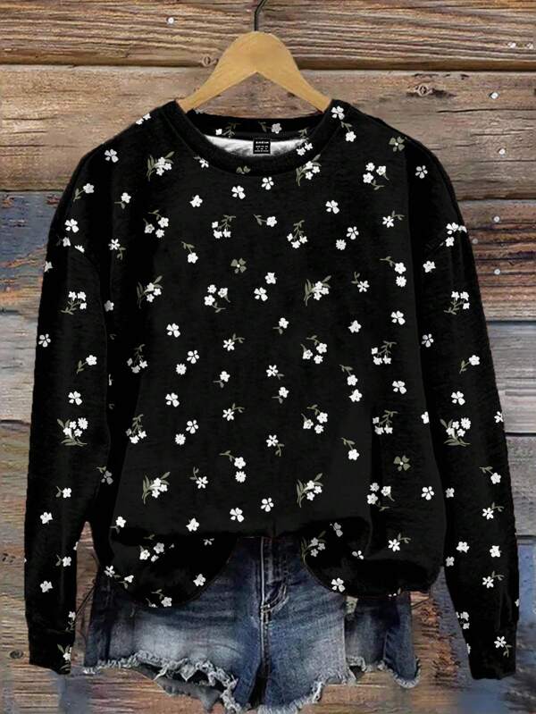 Mellowie Sudadera con estampado floral para mujer talla grande, otoño