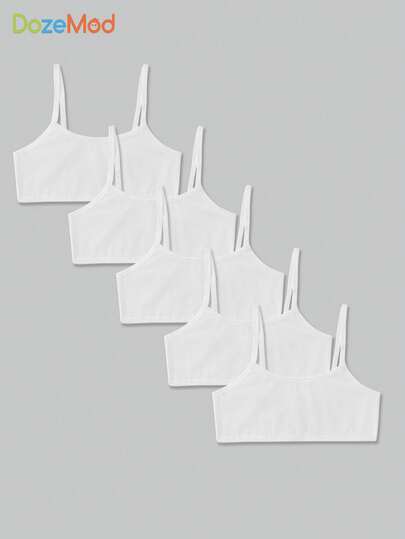 SHEIN 5 件套 Tween 女童简约舒适亲肤汗衫吊带背心，纯白色