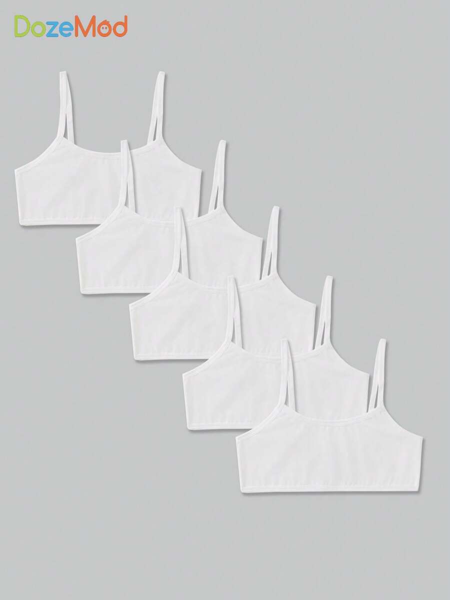 SHEIN 5 件套 Tween 女童简约舒适亲肤汗衫吊带背心，纯白色