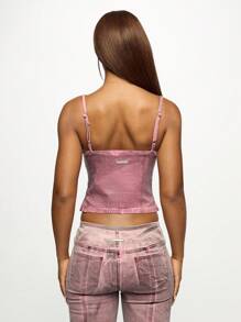 SUMWON WOMEN Áo Bralette denim Cami phong cách cổ điển Y2K thời trang Crop Tank co giãn axit vừa vặn lễ hội phong cách đường phố hàng ngày xuân hè - Hồng - Xem 2