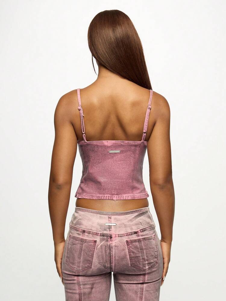 SUMWON WOMEN Débardeur corset brassière style vintage en denim, top court Y2K, style de rue, festival, printemps été, lavage acide, ajusté, stretch