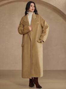 DAZY 女士超大款露肩长款外套 - 卡其色 - 查看 2