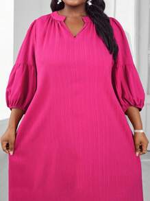 SHEIN Lady 秋冬工作绿色缺口蝙蝠袖长袍连衣裙大码连衣裙度假装女士沙滩装女士海滩度假沙滩裙婚礼宾客礼服女士商务休闲女士舞会礼服女士休闲礼服 - 玫紅色 - 查看 5