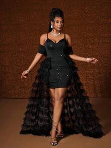 Maweii 大码拖尾网眼连衣裙，时尚、性感、浪漫，适合度假