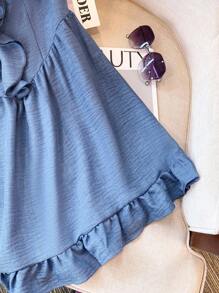 GlowEve Denim Effect V-Neck Ruffle Hem Elegant Women Short Dress