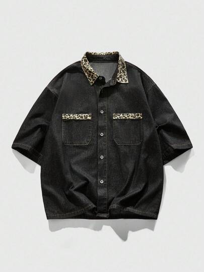 Street Life Camicia di jeans casual da uomo con stampa leopardata