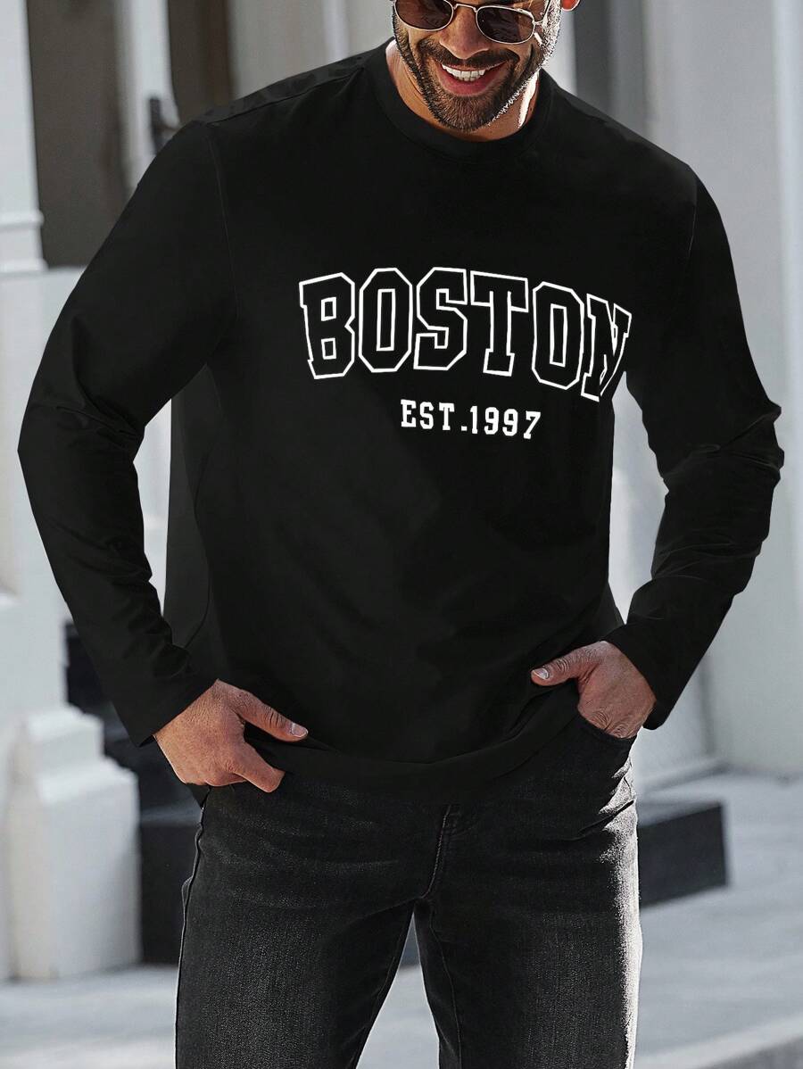 Manfinity Dauomo Men's Letter Print Short Sleeve T-Shirt - Black - View 1